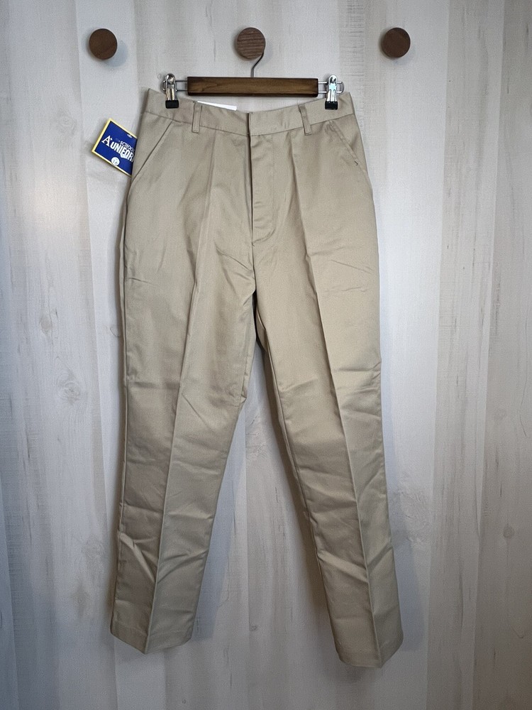 A+ School Uniform Pants Boys Size 16 29 x 28 Khaki Flat Front Waist Adjusts NWT