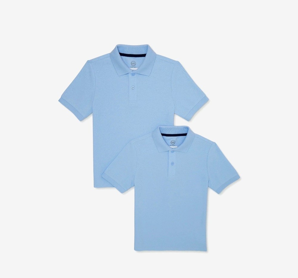 6 Wonder Nation Boys Uniform Short Sleeve Polo Shirts, LT BLUE, BOYS LGE (10-12)