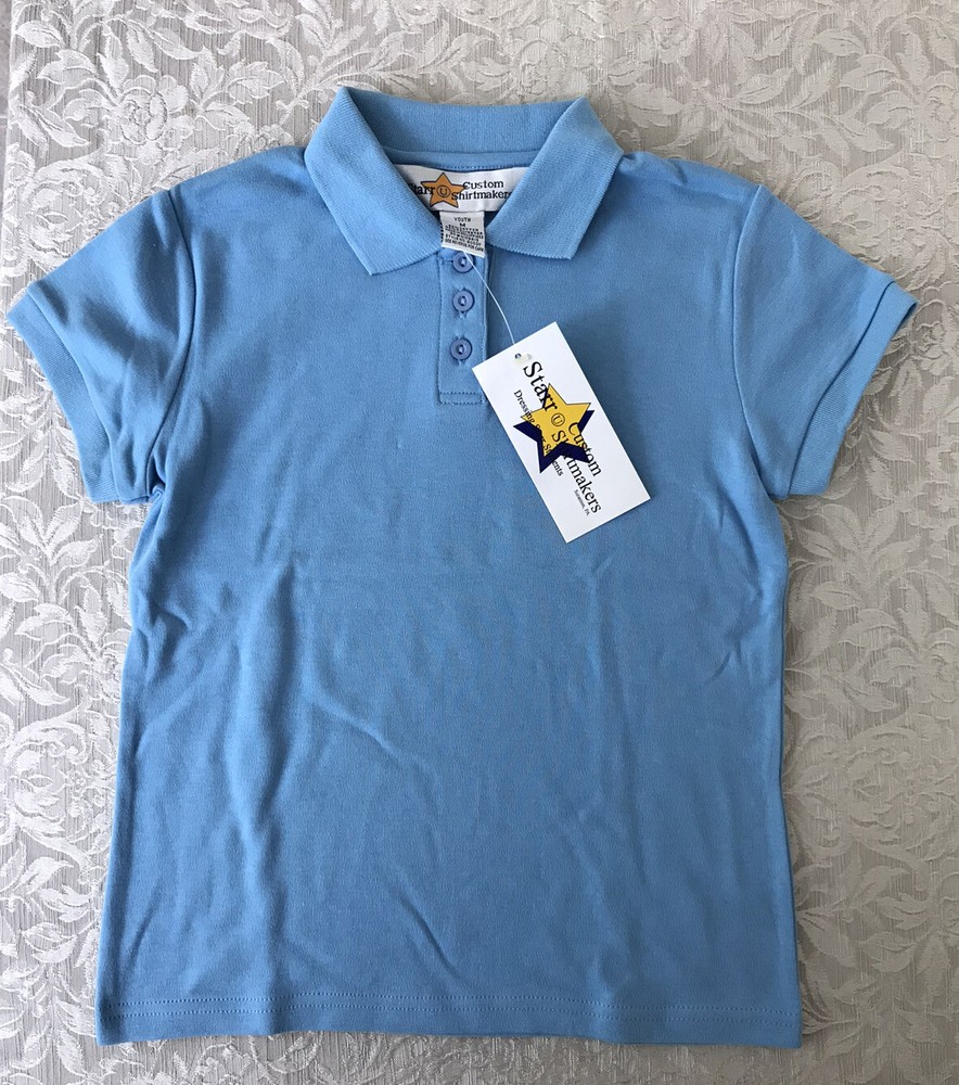 Youth School Uniform Blue Polo Short Sleeve Shirt – M – NEW