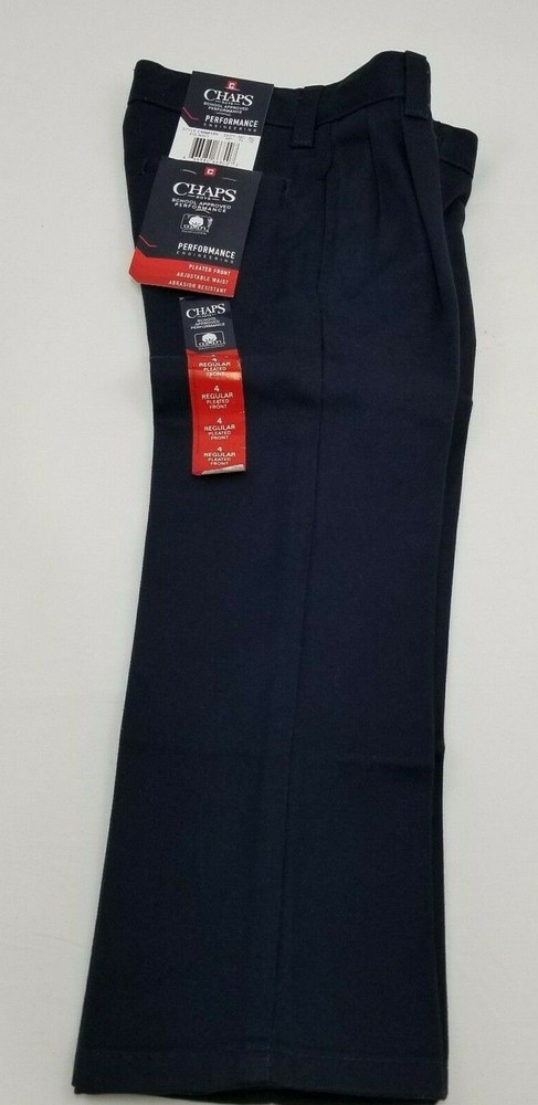 Chaps Pants Boy’s School Approved Black Performance Pleated Size 4 Reg, New