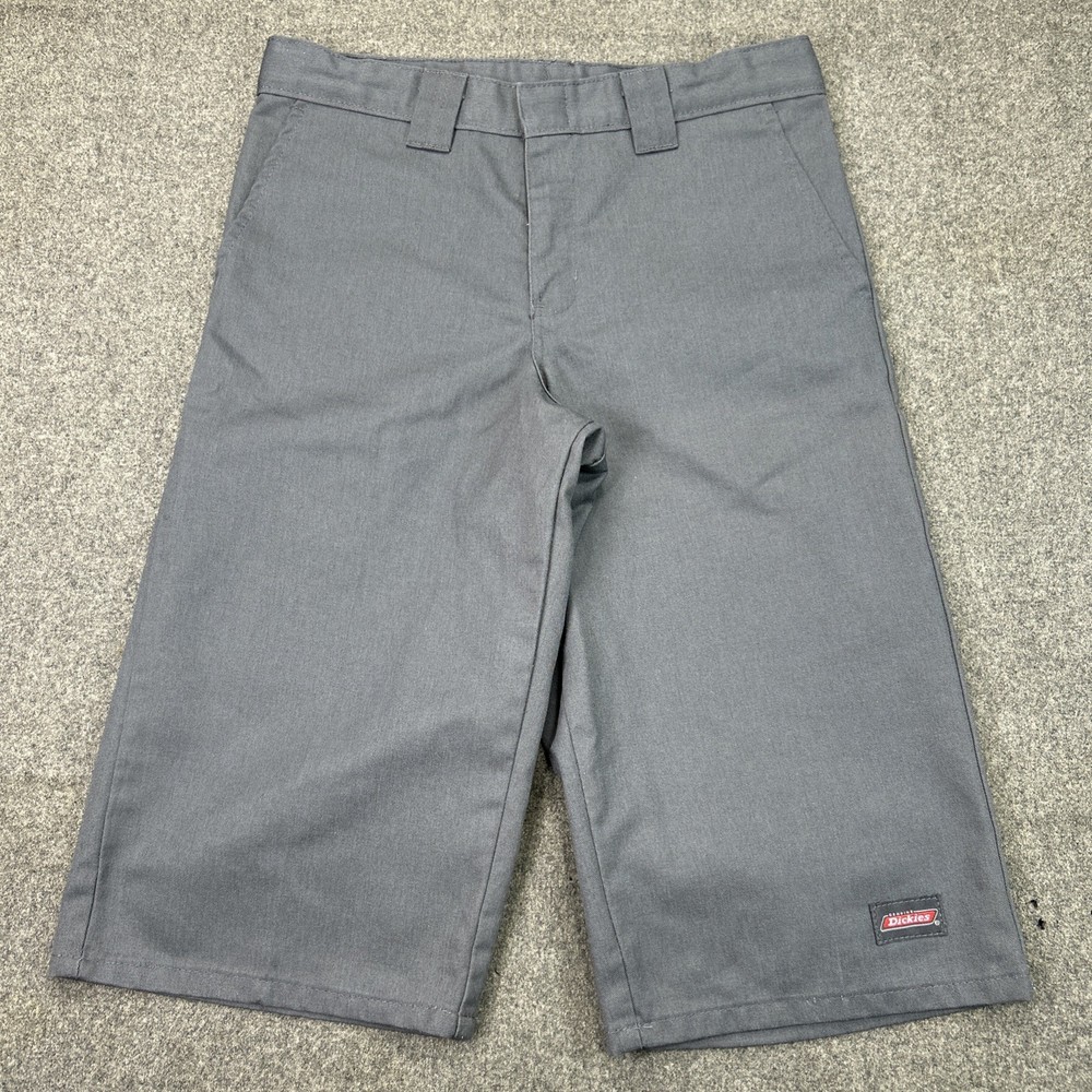 Dickies Boys Work Shorts Size 16 Gray Flat Front Uniform Skate 26 Waist Logo