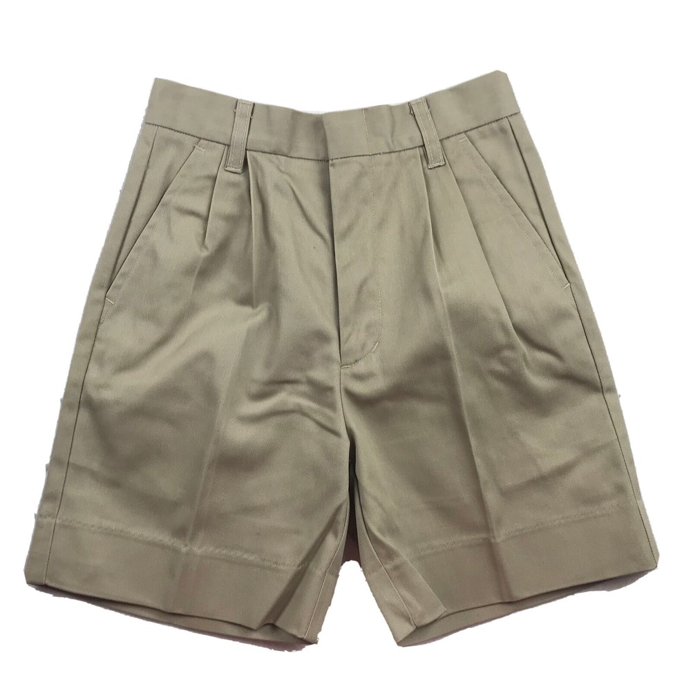 Authentic School Uniform Shorts Boys 8 Beige Elastic Waist Pleated Front NWT