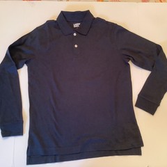 3 Lands End Boys L 10-12 Navy Long Sleeve Polo Shirt Uniform 100% Cotton NEW