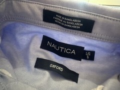 Nautica boys Button Down Shirt Blue Oxford Size 6 L Short Sleeve