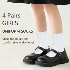 Ruffle Ankle Crew Socks School Uniform Dress Socks for 8-11 Years 4 Pairs White