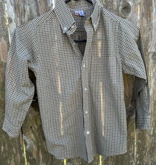 ORIENT EXPRESSED Size 7 Button Down Dress Shirt Brown Green Tiny Gingham