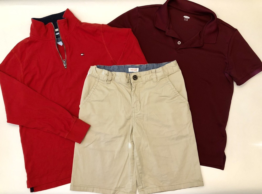 3 Boys School Uniform Lot Short, Polo Shirt & Long Sleeve Pullover SZ 14 16