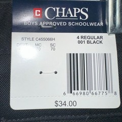 NWT Chaps Boys Black School Uniform Flat Front Stretch Twill Pants Size 4 Reg