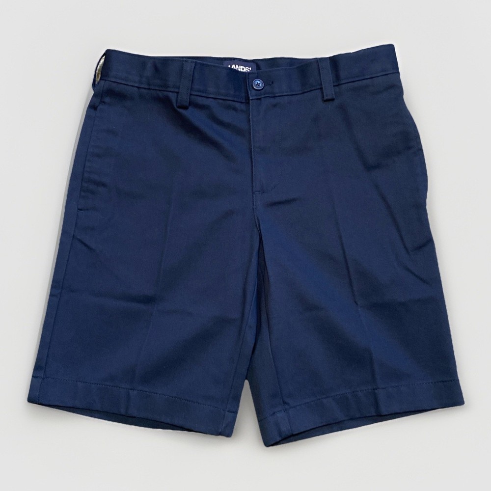 Lands End School Uniform Shorts Boys 10H Husky Navy Blue Flat Adjustable NEW