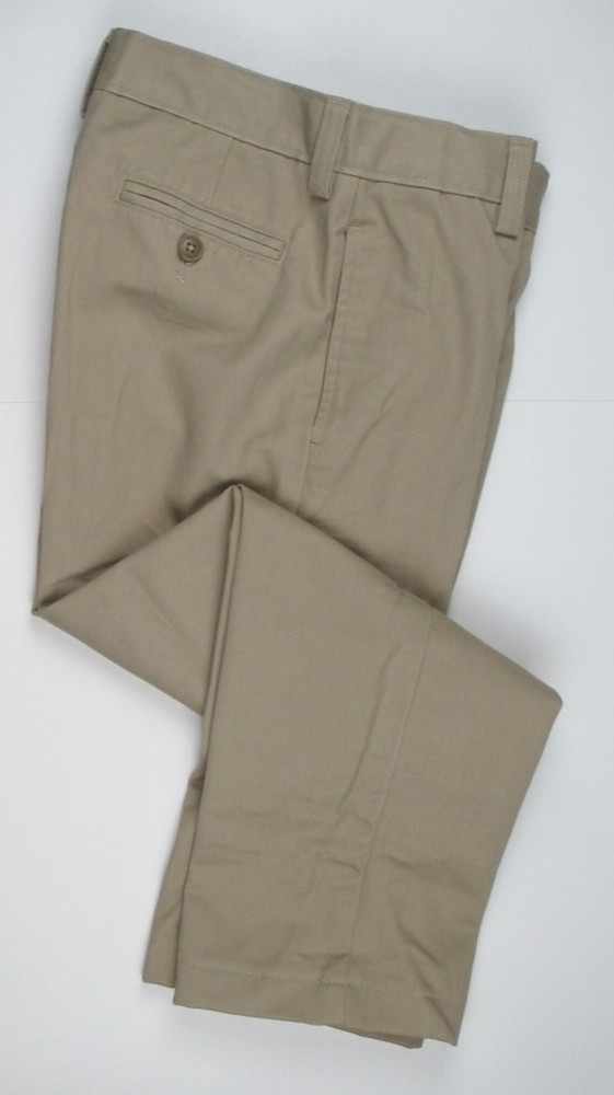 LANDS END Khaki School Uniform Plain Front Chino Pants Boys 12 INSEAM 28″ NEW