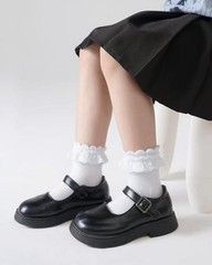 Funjoon Girls White Ruffle Socks Toddler Girls Lace 8-10 Years 6 Pack White