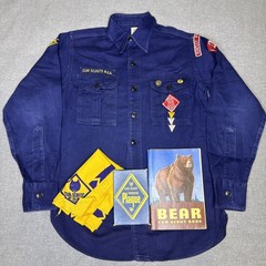 VINTAGE Cub Scouts BSA Shirt Blue Uniform w/ Patches Pins Hat Scarf Plus 50s