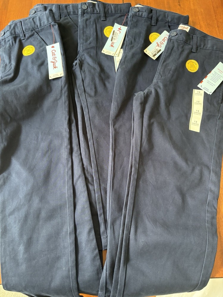 Cat and Jack Blue School Uniform Pants Boys NWT Adjustable Straight Skinny Husky