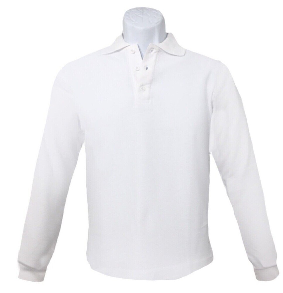 Polo Shirt Unisex White Long Sleeve School Uniform Size YS