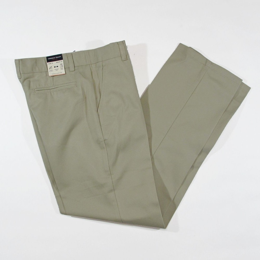 French Toast Boy’s Flat Front Adjustable Waist Long Pants (Khaki, 14, 27″ Waist)