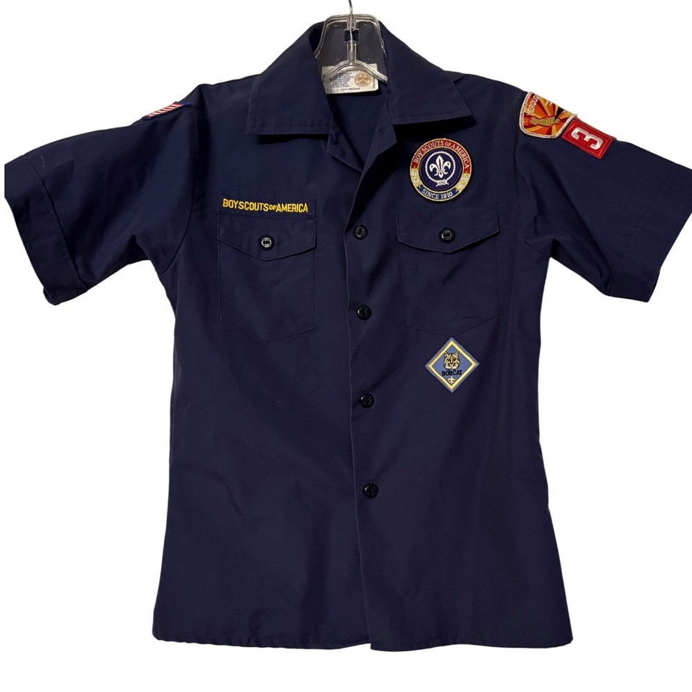 Boy Scouts of America Uniform Shirt Patches Youth Medium With Iron On Patches