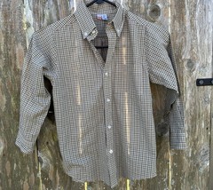 ORIENT EXPRESSED Size 7 Button Down Dress Shirt Brown Green Tiny Gingham