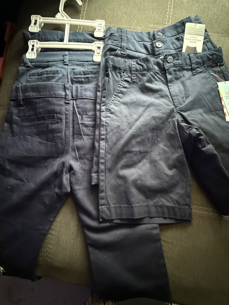 NWT blue navy school uniform pants shorts lot adjustable waist 6 pieces