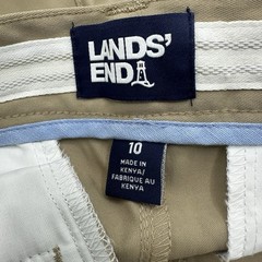 LANDS END Khaki School Uniform Plain Front Polyester Chino Shorts Boys Size 10
