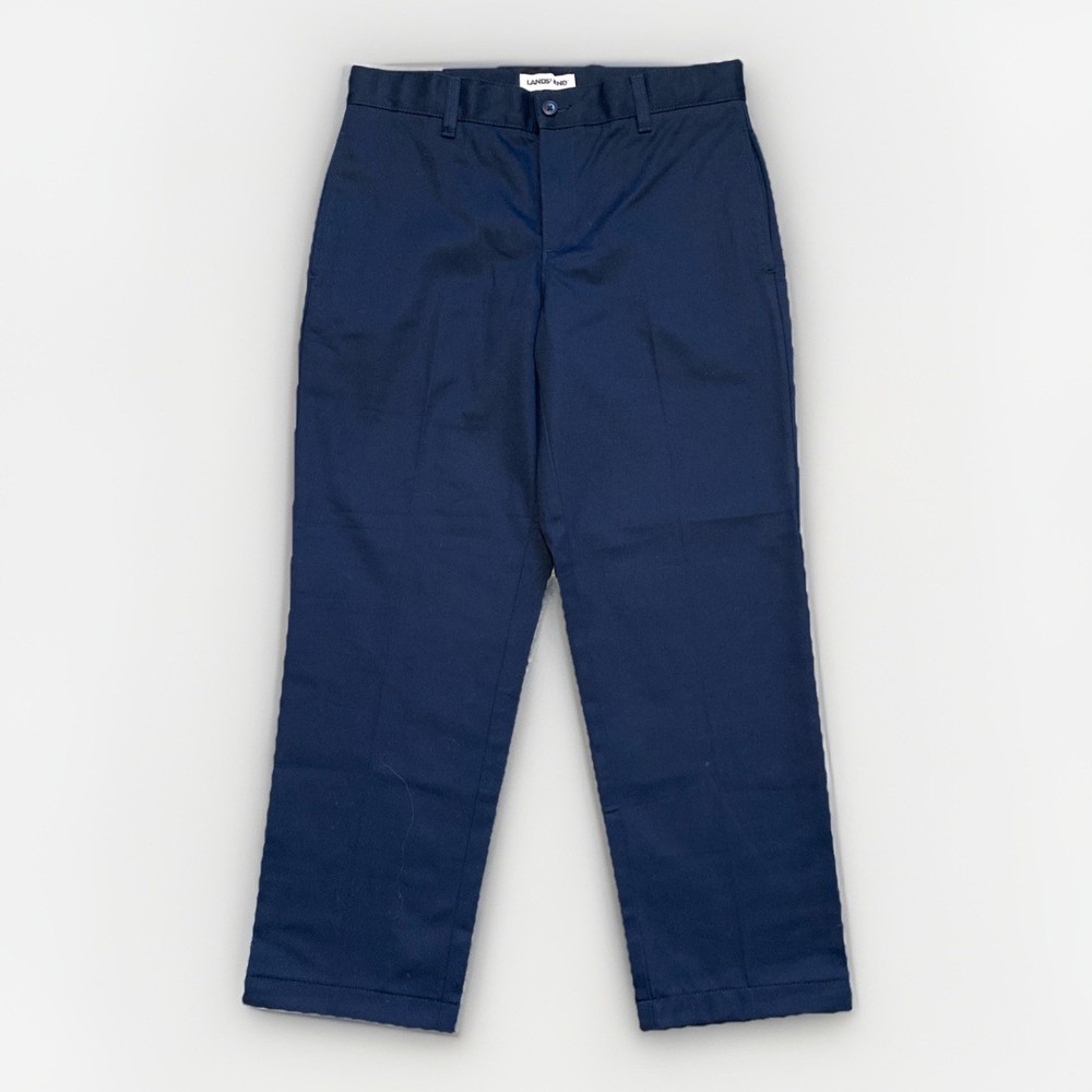 LANDS END Navy School Uniform Pants Flat Front Adjustable Boys 12 H Husky NEW