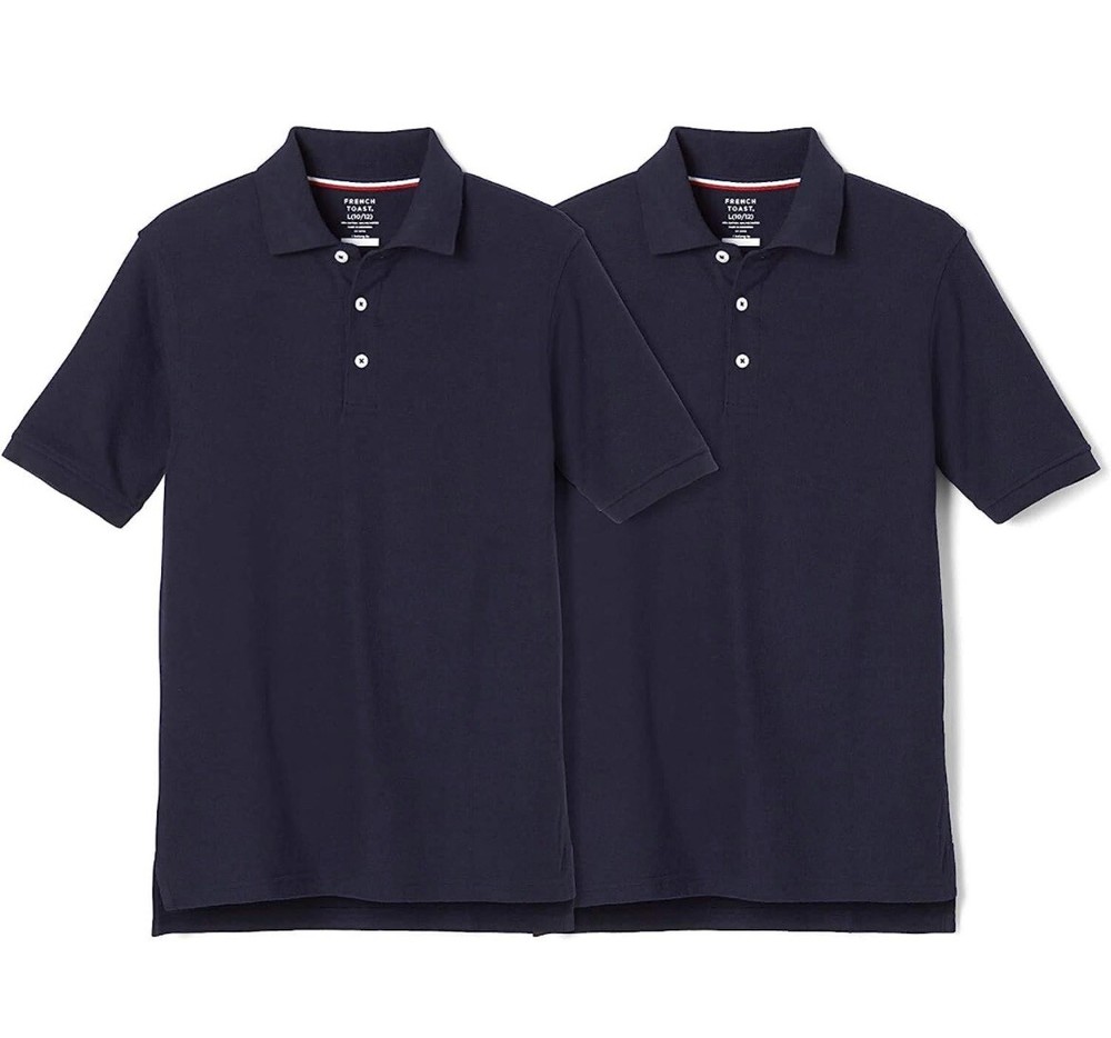 French Toast Kids 2-pack Short Sleeve Polo Uniform Shirts Navy -Size Medium (8)