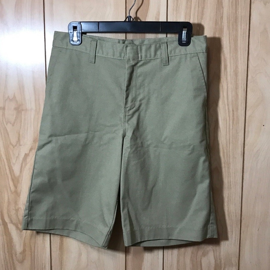 Dickies Khaki Uniform Flat Front Adjustable Waist Shorts Boys 16 Reg