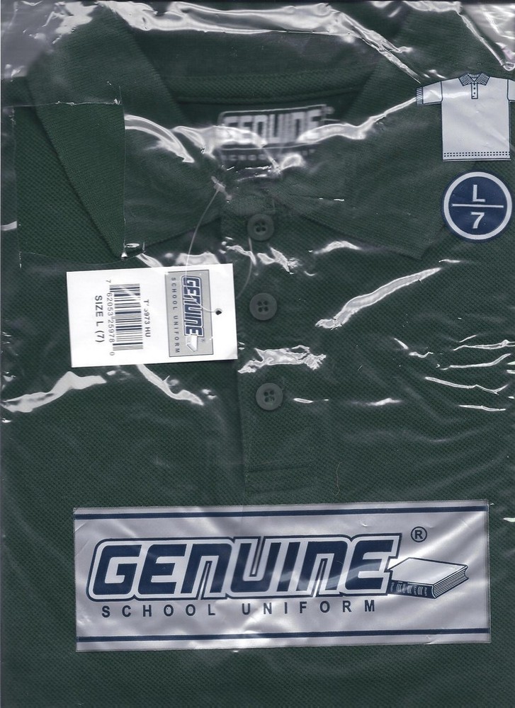 Boys SZ L 7 Dk Green SS Genuine School Uniform Polo Shirt bsu013