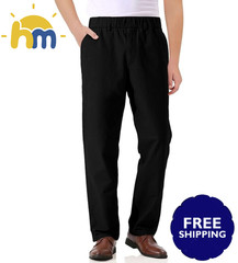 Boy Elastic Waist Pants Kid Uniform School Cotton Twill Trousers w Pockets 13-14