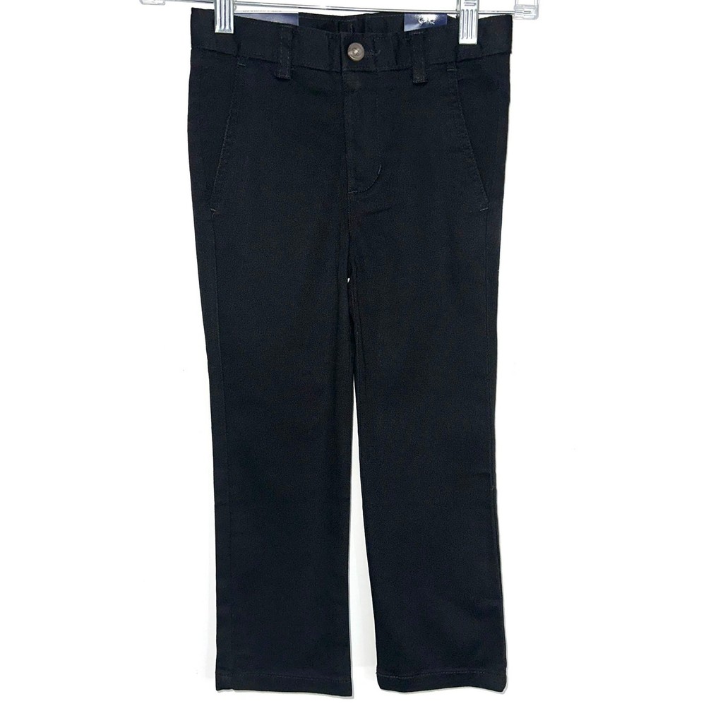 NWT Chaps Boys Black School Uniform Flat Front Stretch Twill Pants Size 4 Reg
