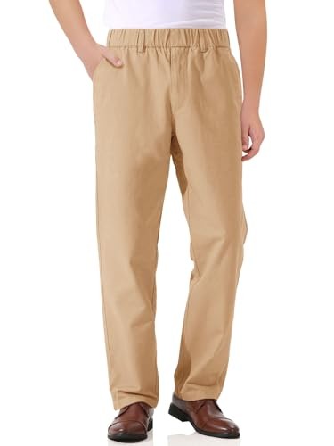 Boys Elastic Waist Pants Kids Uniform School Cotton Twill 9-10 Years Brown