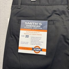 NWT Smith’s Boys Uniform Pants Youth Size 20 Black Flat Front Adjustable Waist