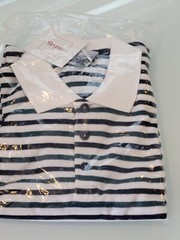 Brums Milano Uniform Polo White/green/navy Stripe Shirt Size 14 NWT