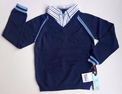 New w. Tag Light Blue Navy Blue Collar Knit Uniform Sweater School Boys Size 5-7