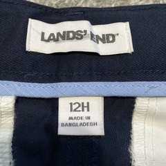 LANDS END Navy School Uniform Pants Flat Front Adjustable Boys 12 H Husky NEW