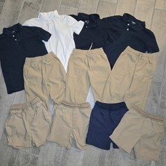 Boys School Uniform Lot of Small 3-pants, Small 4-shorts, Large 4-Polo Shirts.