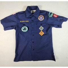 Boy Scouts of America Youth Medium Navy Blue Short Sleeve Uniform Shirt Patches