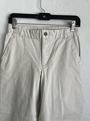Izod Boys Begie 100% Cotton Flat Front Adjustable Waist Uniform Pant, 12 Husky