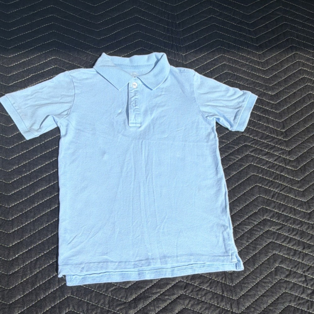 Wonder Nation Boys Uniform Polo Shirt Light Blue S (6-7) Short Sleeve Knit Solid