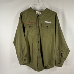 Boy Scouts of America Uniform Shirt Long Youth Large Green Collarless VTG Damage