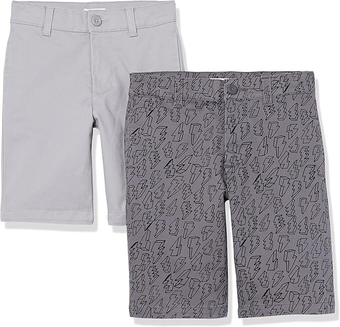 Amazon Essentials Boys’ Uniform Flat-Front Short 2Pk, Adjustable Waist, Gray 12H