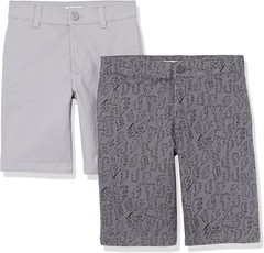 Amazon Essentials Boys’ Uniform Flat-Front Short 2Pk, Adjustable Waist, Gray 12H