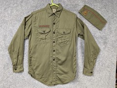 Vintage Boy Scouts Of America Shirt Hat Set Boys 14 Green Scout Uniform Twill