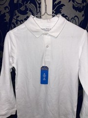NAUTICA Boy’s White Polo Long-Sleeve Uniform Shirt (Medium, 10-12) NEW (11)Q4
