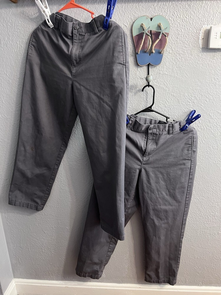 Lands End Boys Gray Pants Size 20 Adjustable Waist School Uniform Lot Of 2