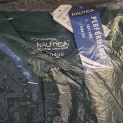 Nautica Boys Hunter Green Polo Shirt Uniform L (14/16) Knit Stretch Short Sleeve