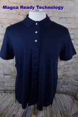 Lands’ End Uniform School Polo Boys Large Navy Blue Magnet Buttons Cotton NWT