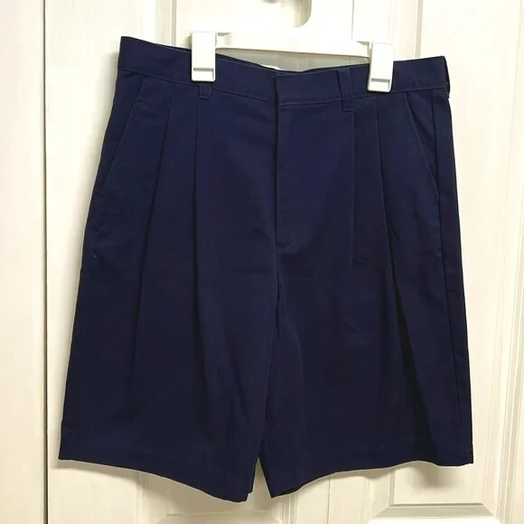 Very Dark Navy Blue Pleated Khaki School Uniform Shorts Boys Size 18 Husky