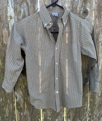 ORIENT EXPRESSED Size 7 Button Down Dress Shirt Brown Green Tiny Gingham