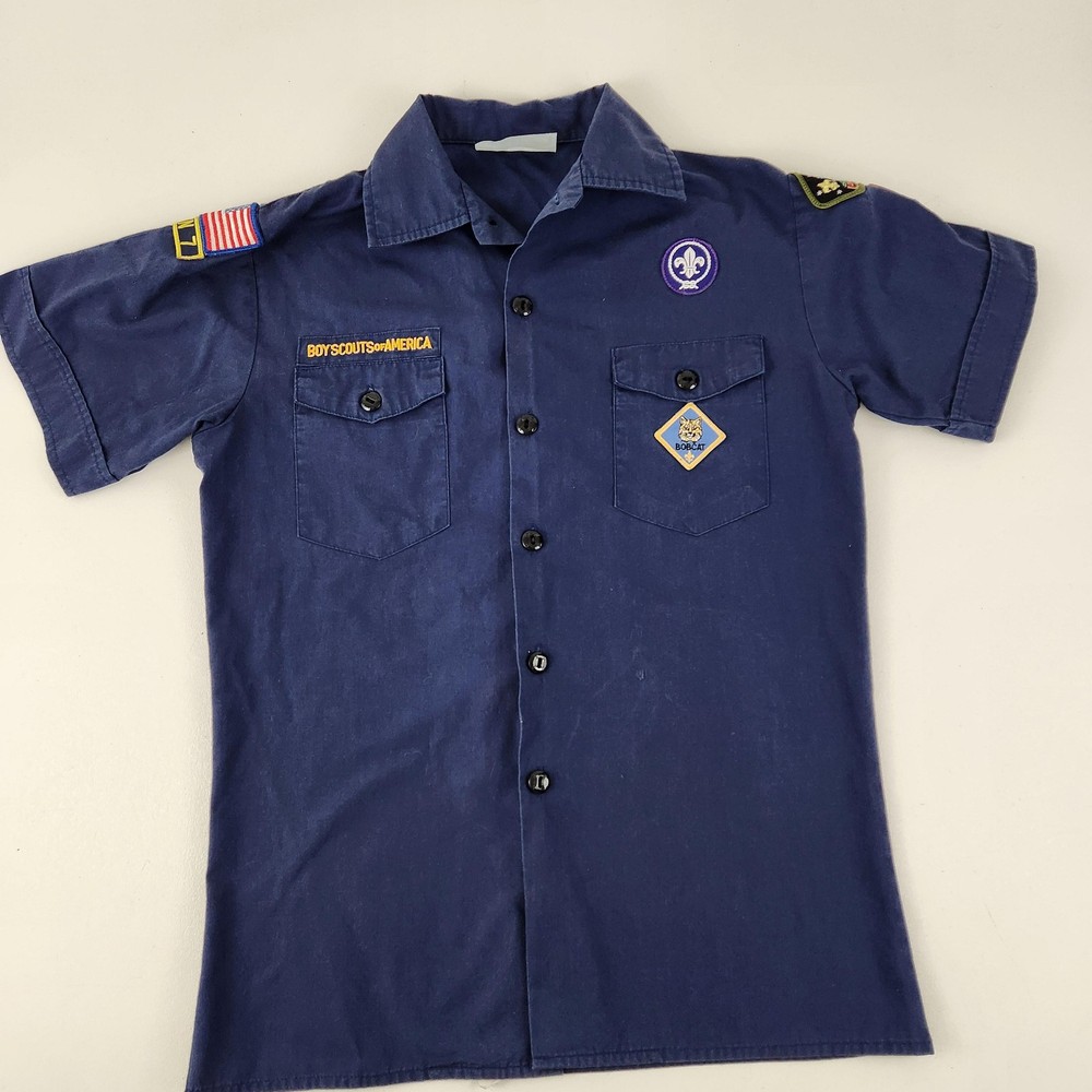 Boy Scouts Of America Shirt Boys Large Blue Cub Scout Short Sleeve Uniform