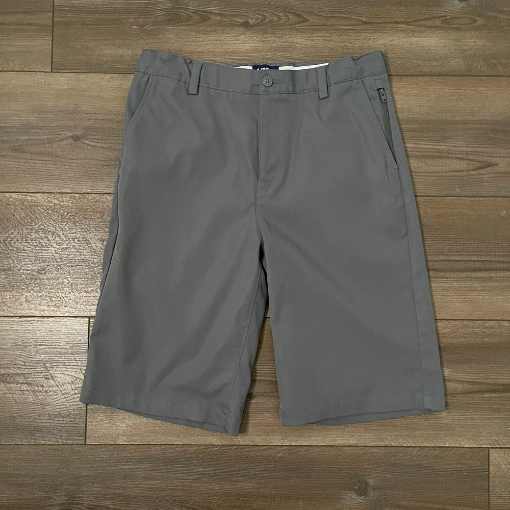 Lands End School Uniform Flat Front Zip Pocket Gray Adj Waist Shorts Boys 16